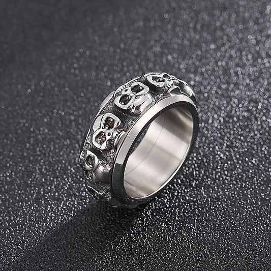 Kemstone Titanium Steel Skull Ring for Men – Punk Style, Silver & Gold KR101536-KFC