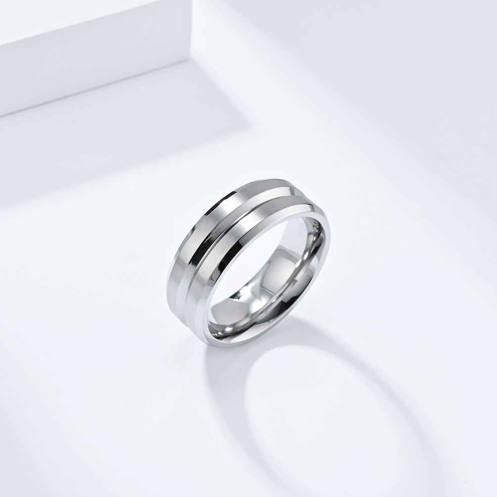 Kemstone Stainless Steel Brushed Grooved Ring for Men & Women K-R786