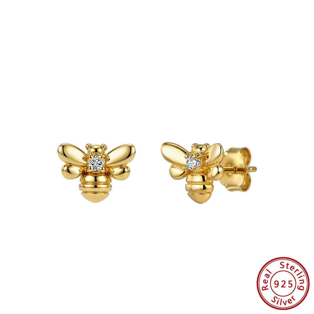 Kemstone Bee Stud Earrings for Women 925 Sterling Silver Cubic Zirconia Gold Silver APE155