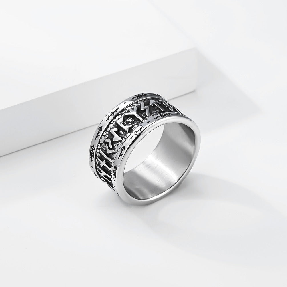 Kemstone Stainless Steel Viking Rune Ring – Spinner Band Style for Men K-R1153