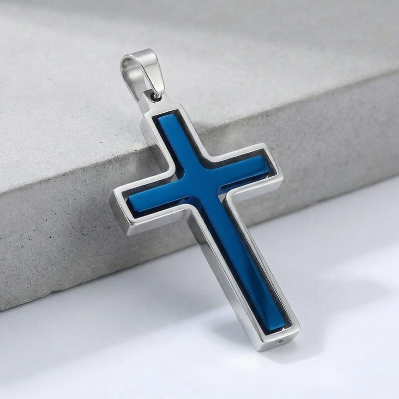 Kemstone Rotating Cross Pendant Necklace for Men Titanium Steel Two Tone KP118323-ZLA