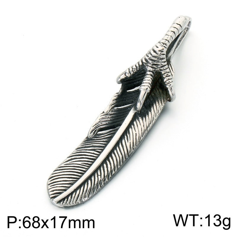 Kemstone Feather Wing Pendant Necklace for Men Stainless Steel Vintage Style KP118543-LU