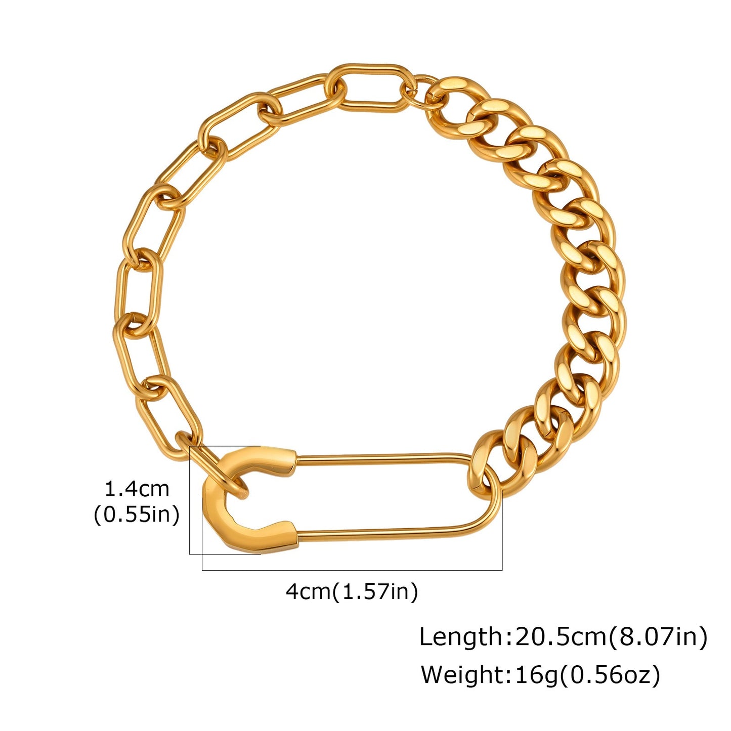 Kemstone Safety Pin Chain Bracelet for Men Stainless Steel Punk Streetwear BR-1068