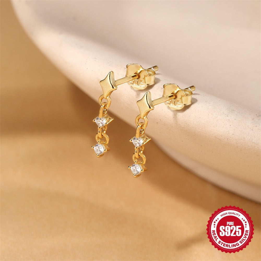 Kemstone S925 Sterling Silver Four Point Star Drop Earrings for Women Cubic Zirconia 60265161631C