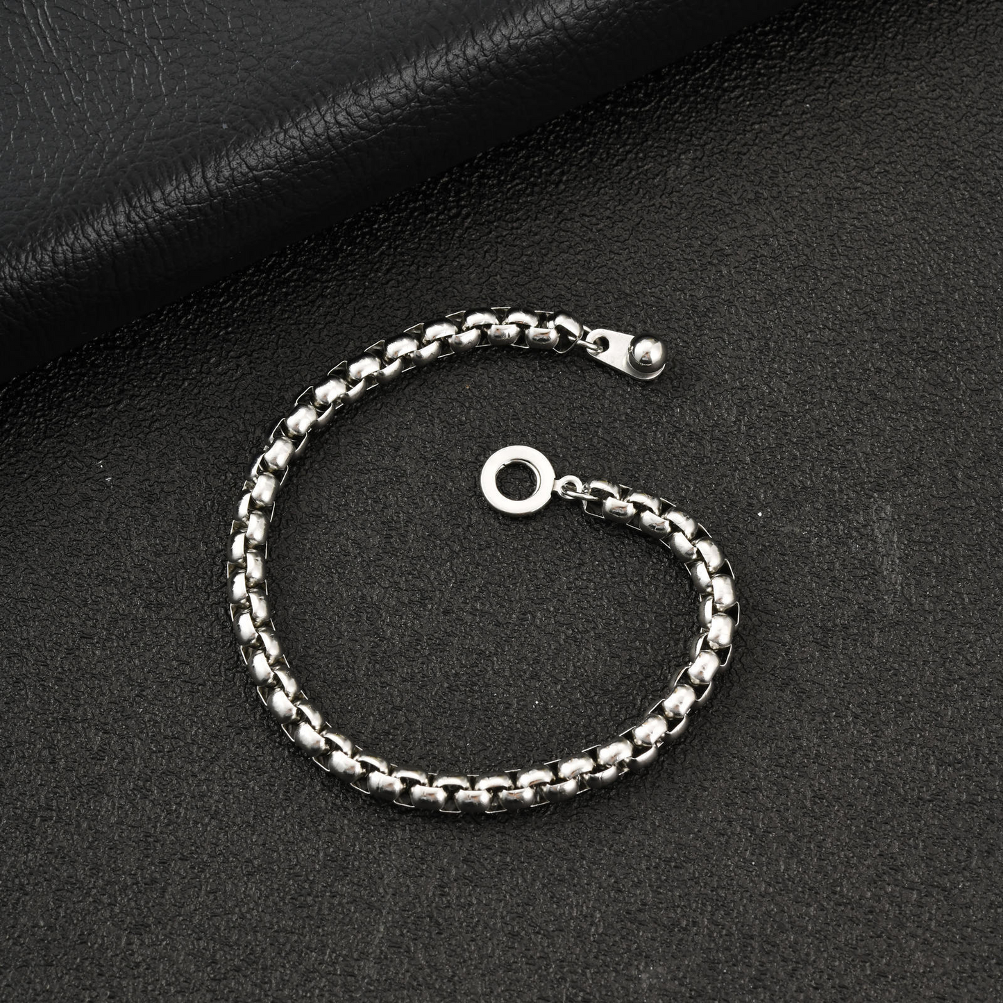 Kemstone Stainless Steel Bead Chain Bracelet for Men Round Clasp Silver BR-2488