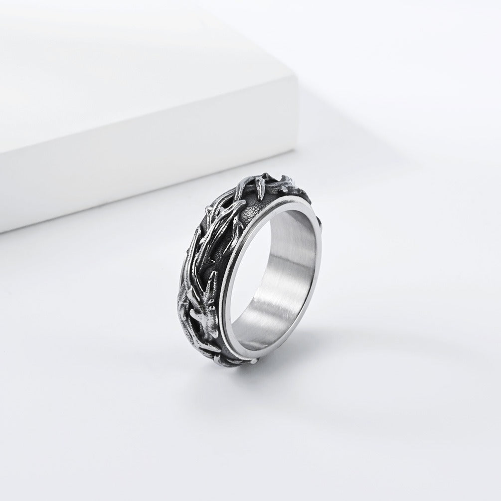 Kemston Thorn Vine Spinner Ring for Men Stainless Steel Vintage Style K-R1195