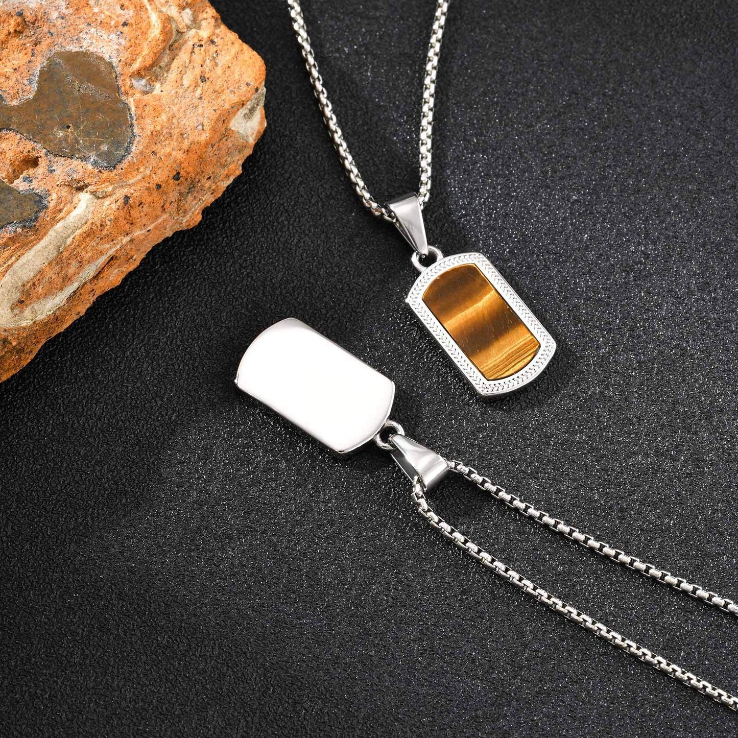 Kemstone Stainless Steel Tiger Eye Pendant Necklace for Men – Silver Hip Hop Jewelry PN-2162