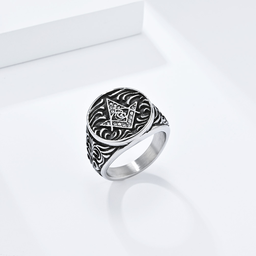 Kemstone Titanium Steel Freemason Ring – Vintage Masonic Emblem Design K-R800