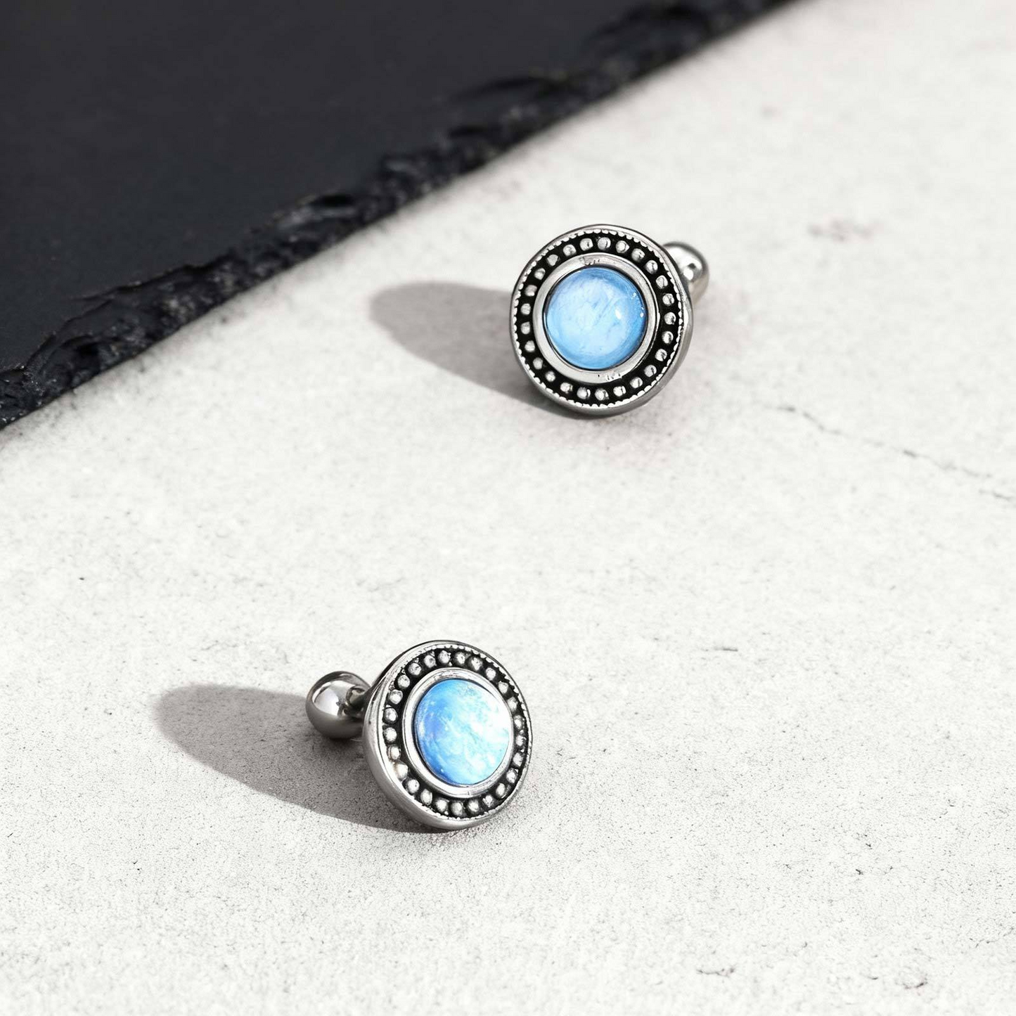 Kemstone Stainless Steel Blue Resin Stud Earrings for Men – Silver ES-769