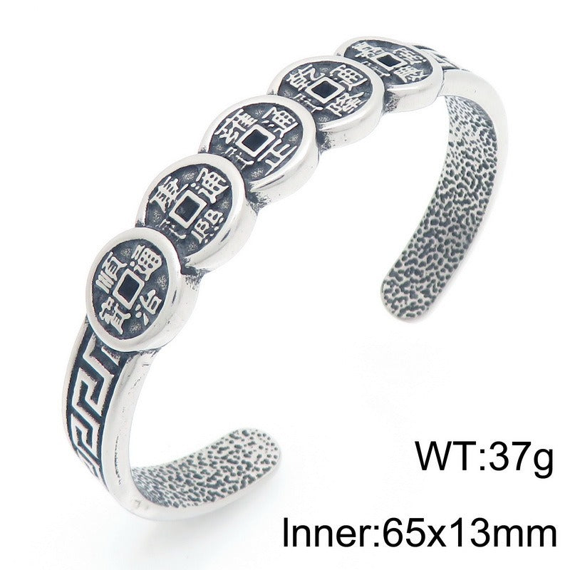 Kemstone Titanium Steel Ancient Coin Open Cuff Bracelet for Men KB209316-LU