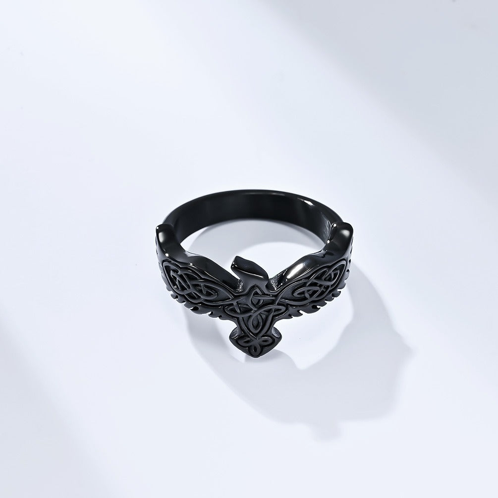 Kemstone Titanium Steel Celtic Eagle Knot Ring for Men, Vintage Symbolic Band, Silver/Gold/Black K-R718