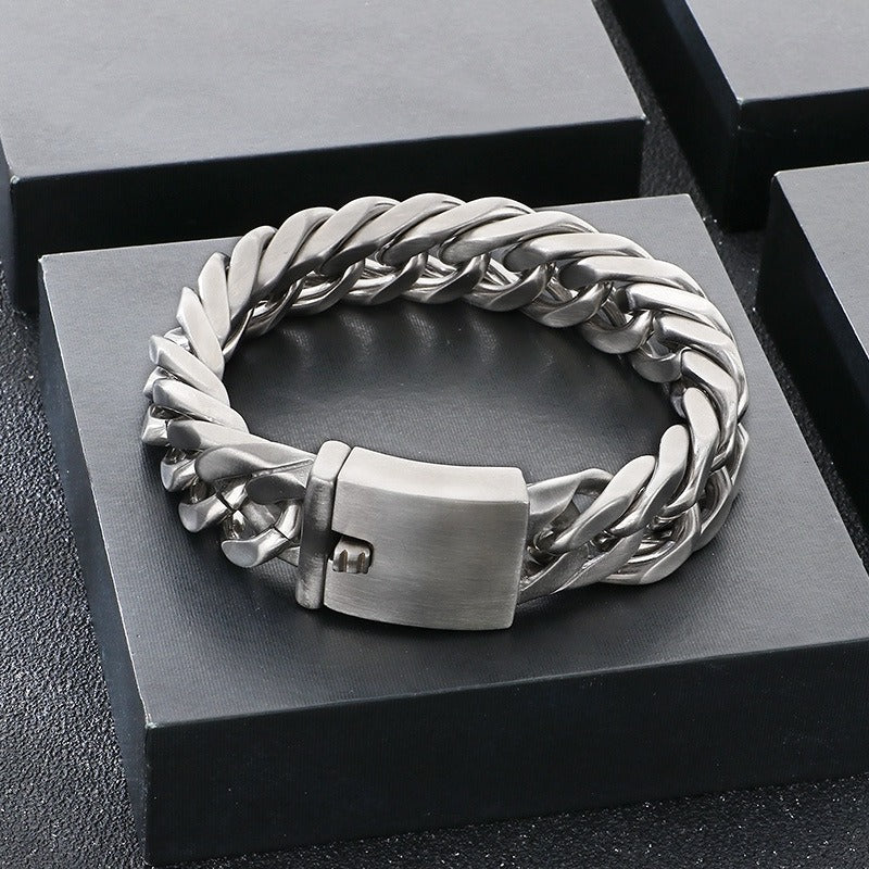 Kemstone Titanium Steel Double Weave Cuban Chain Bracelet – Four-Sided Brushed Style for Men KB39766-D