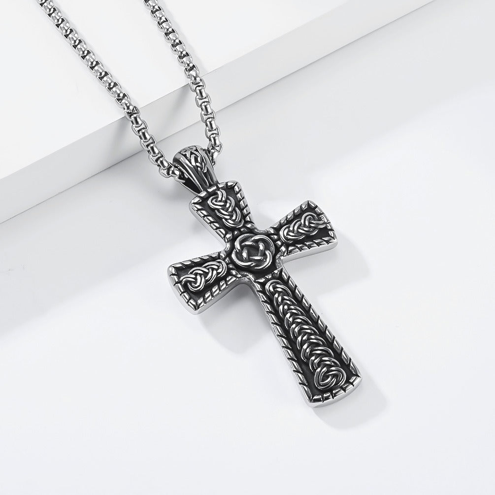 Kemstone Celtic Cross Necklace for Men Stainless Steel Interwoven Knot Pendant K-PT734