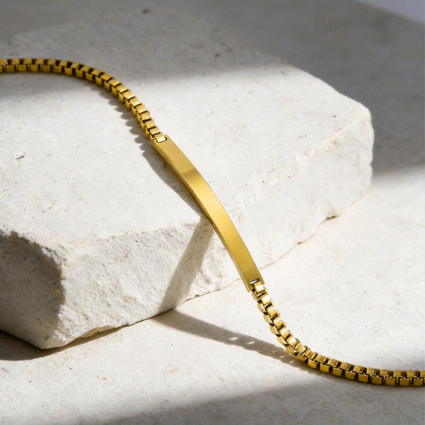 Kemstone Stainless Steel Gold Plated ID Plate Bracelet for Men & Women – Minimal Curved Bar CB-225