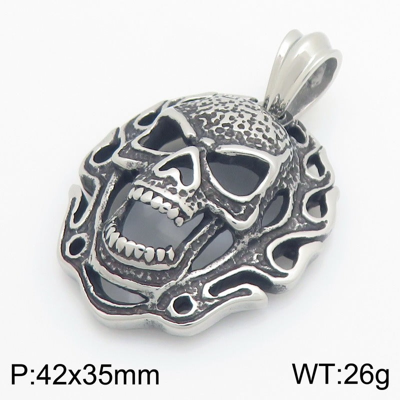 Kemstone Stainless Steel Flame Skull Pendant Necklace for Men Medallion KP118157-KJX