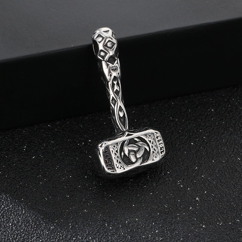 Kemstone Viking Axe Pendant Necklace Titanium Steel Wolf Head Celtic Knot Style for Men Silver KP117026-LU