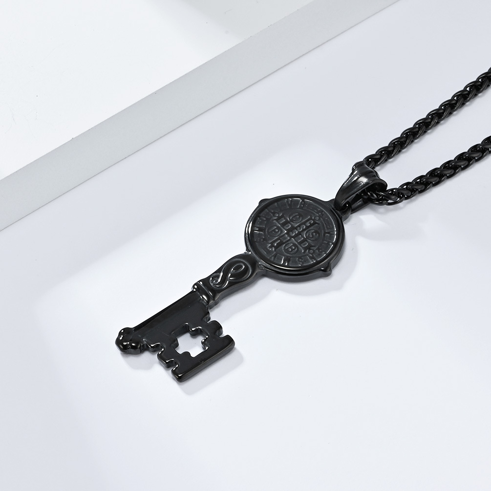 Kemstone Stainless Steel St. Benedict Key Pendant Necklace for Men K-PT537