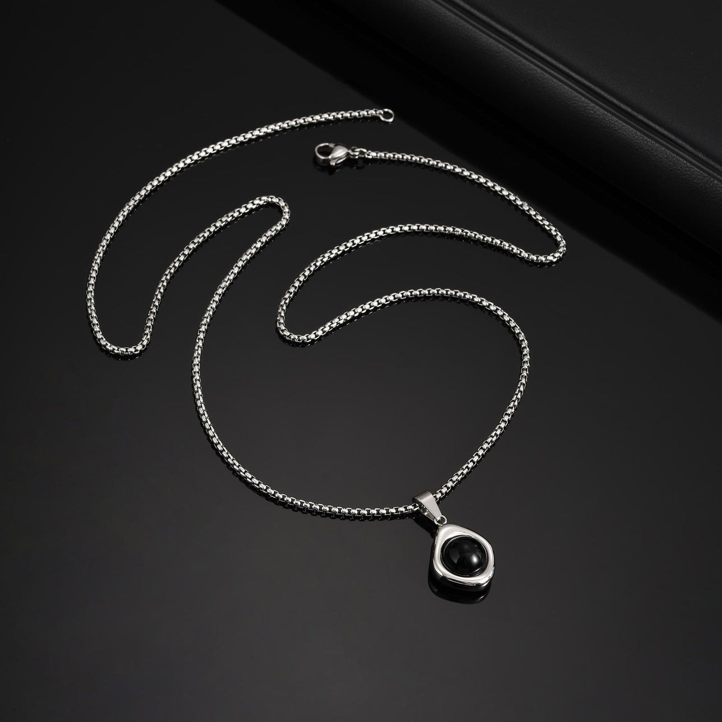 Kemstone Men’s Stainless Steel Pendant Necklace – Irregular Tiger Eye Onyx PN-2189