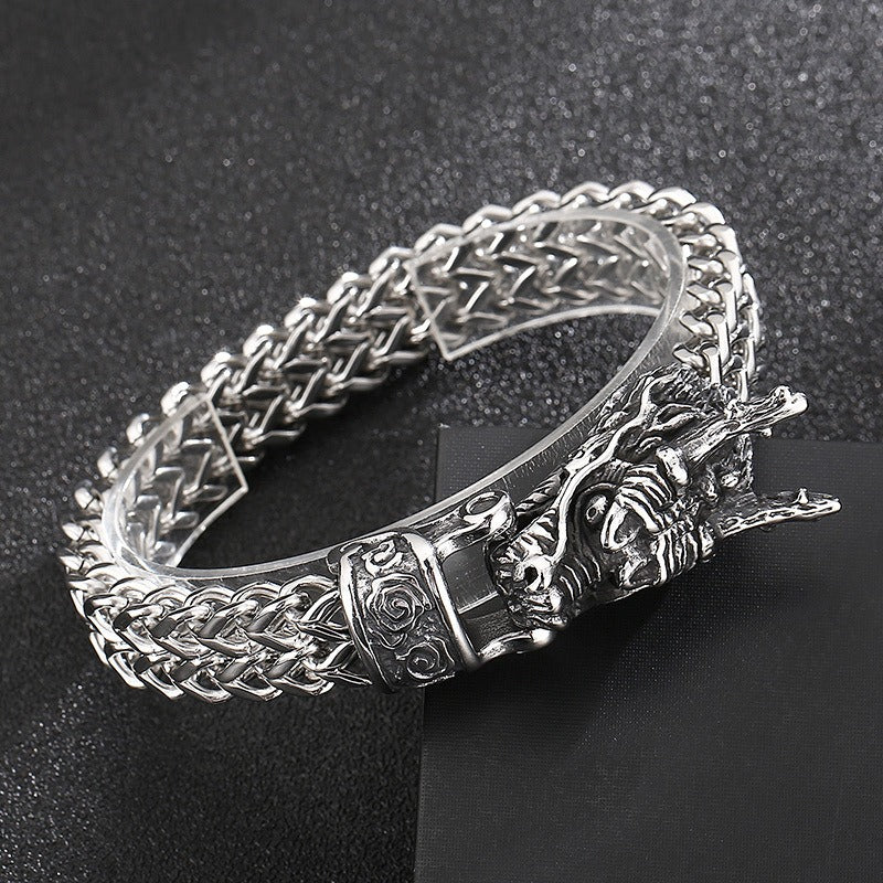 Kemstone Titanium Steel Dragon Head Chain Bracelet – Vintage Punk Style for Men KB148282-KJX