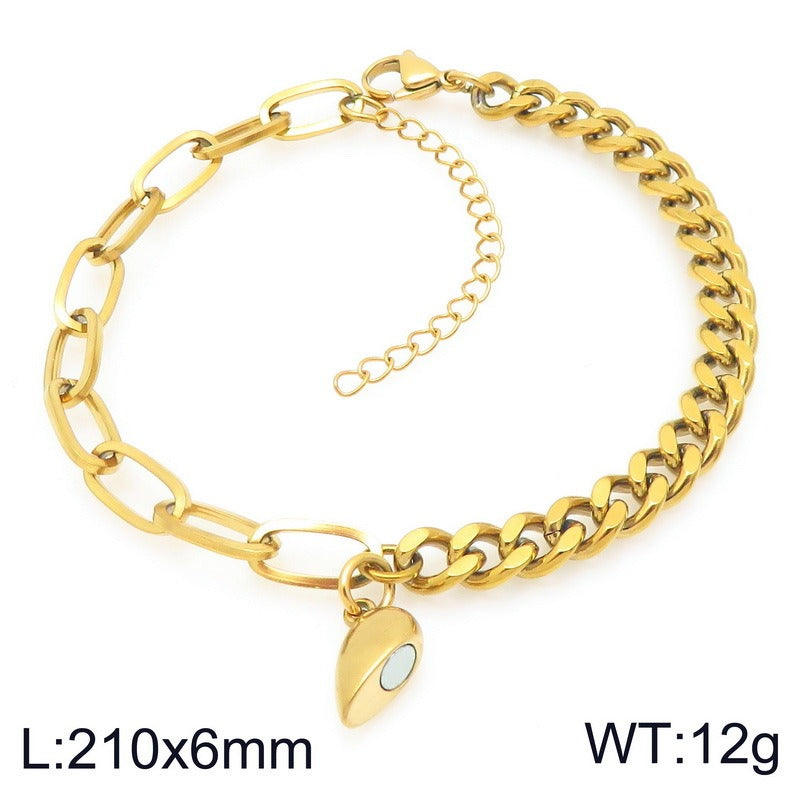 Kemstone Magnetic Heart Cuban Chain Couple Bracelet Titanium Steel Matching Bracelet for Men & Women KB208398-Z