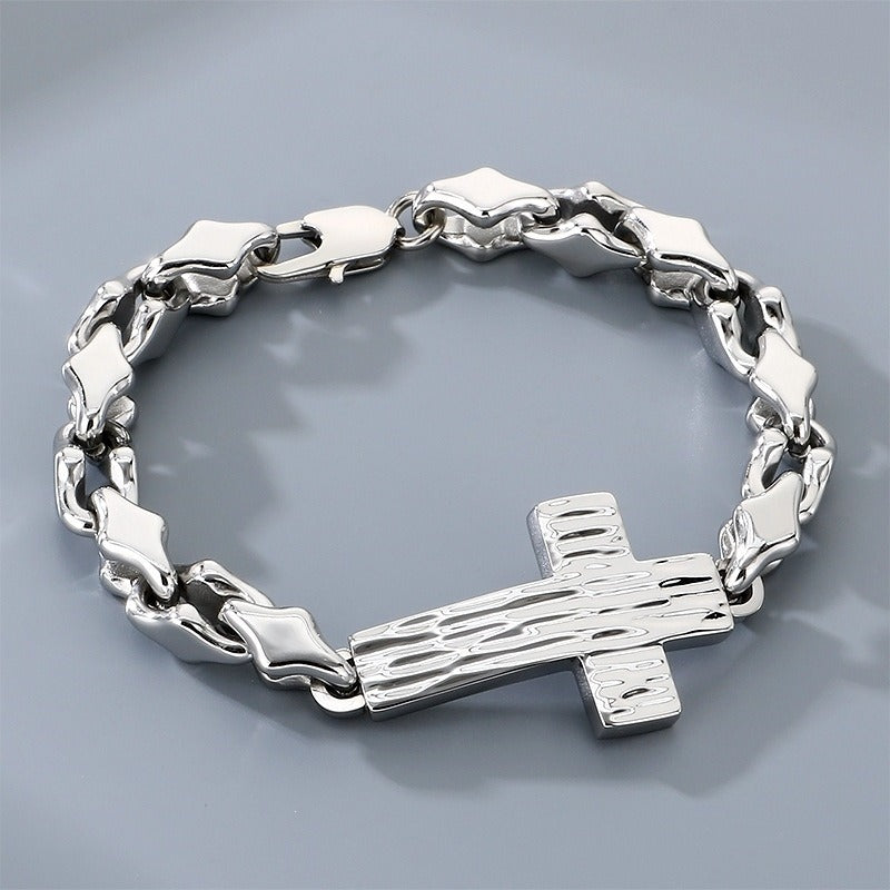 Kemstone Cross Bracelet for Men Titanium Steel Hammered Texture Gold Silver Black KB211655-KFC
