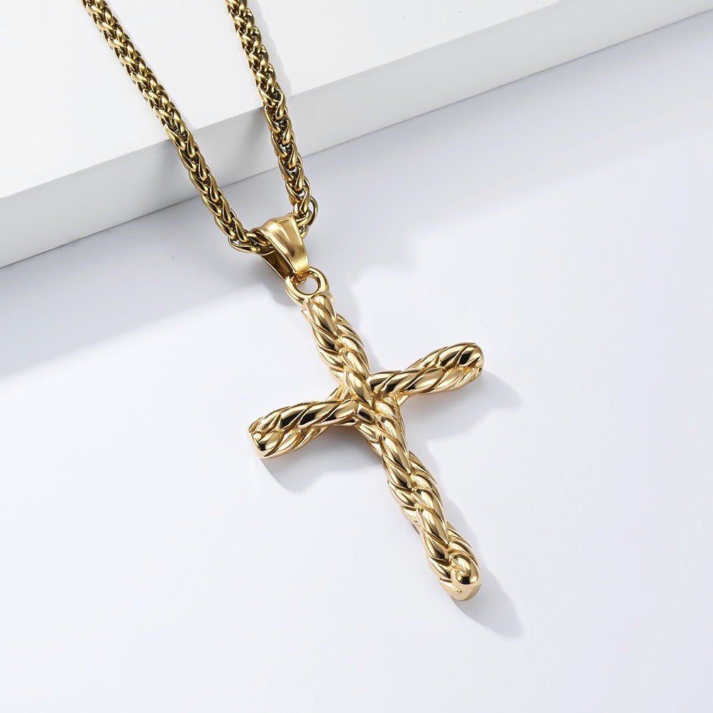 Kemstone Twisted Cross Pendant Titanium Steel Braided Texture for Men Silver Gold Black K-PT707