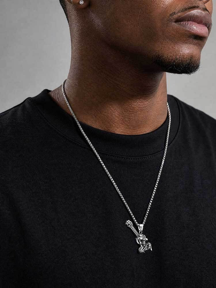 Kemston Skull Guitar Pendant Necklace for Men Stainless Steel Rock Style PN-2461