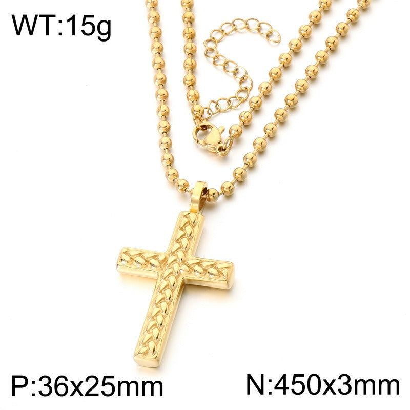 Kemstone Titanium Steel Wheat Texture Cross Pendant for Men KN302490-GC