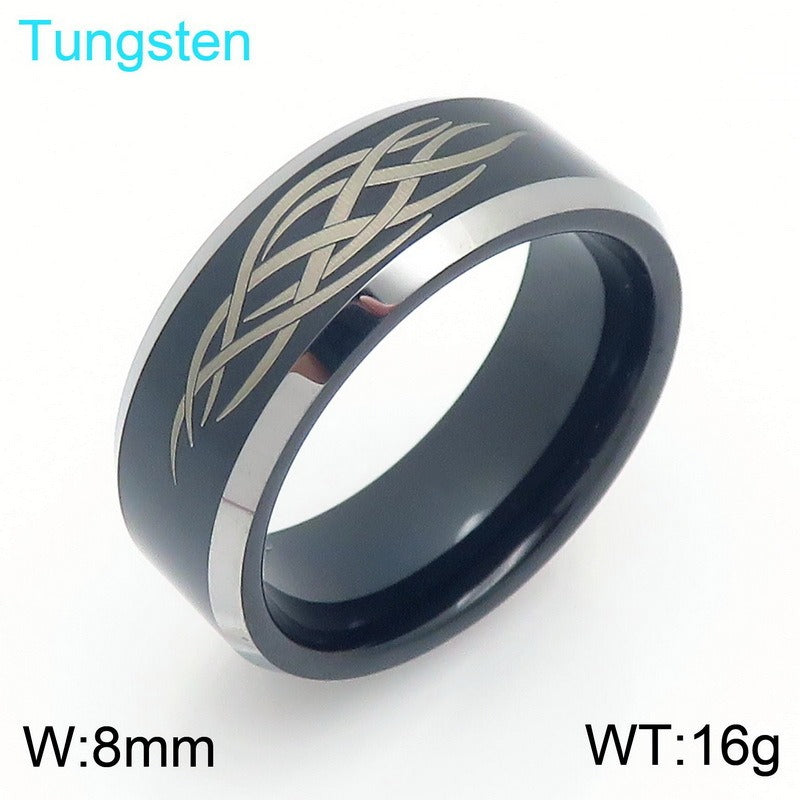 emstone 8mm Tungsten Ring for Men – Viking Celtic Knot & Flame Band KR114267-TS
