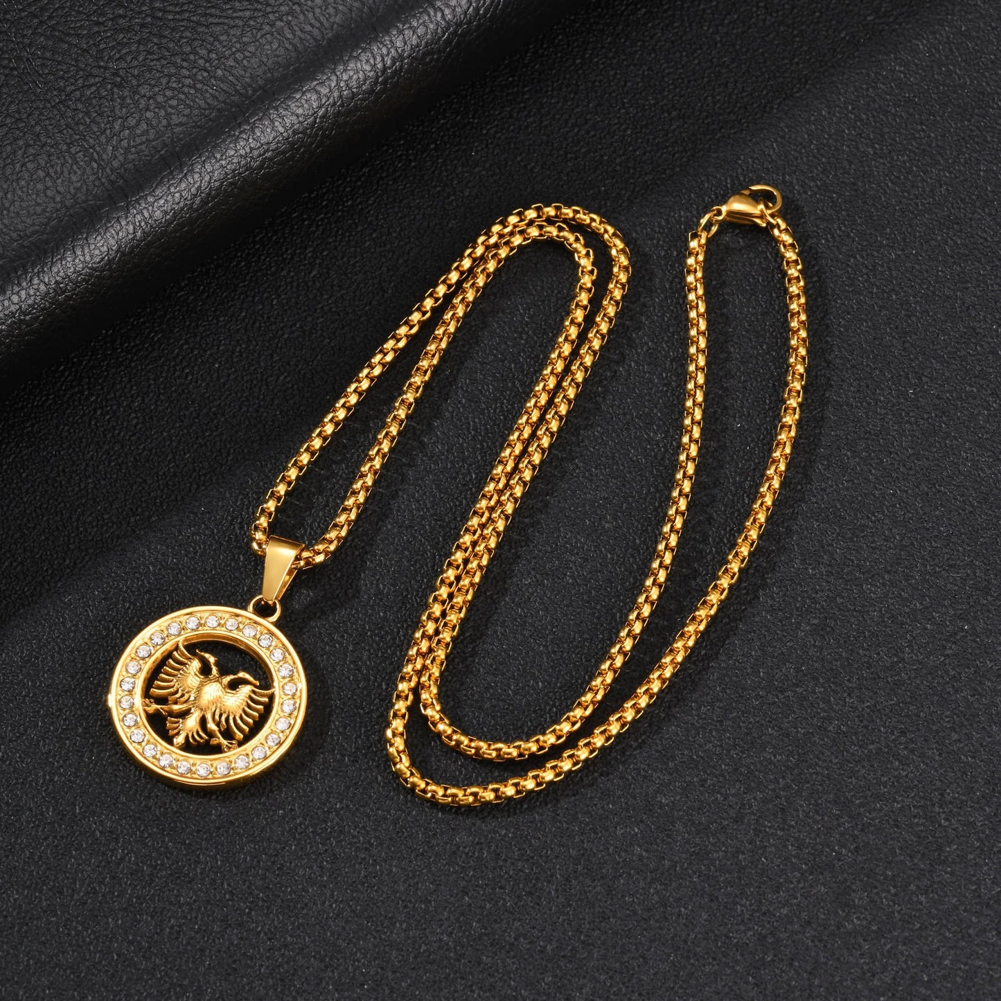Kemstone Double Headed Eagle Pendant Necklace for Men Stainless Steel Round Medallion PN-2427