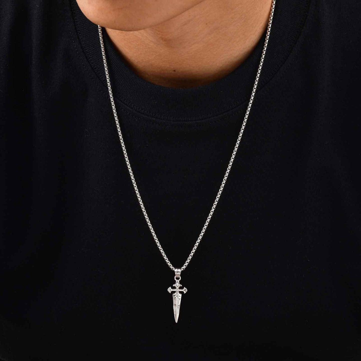 Kemstone Stainless Steel Sword Cross Pendant Necklace – Gold Silver for Men PN-2241