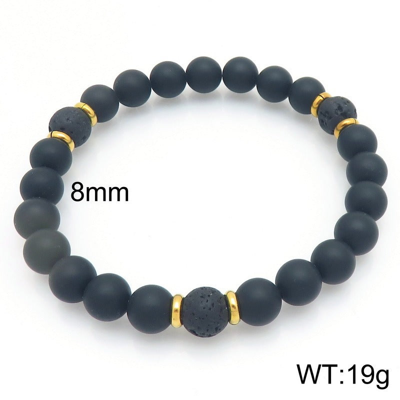 Kemstone Lava Stone Bead Bracelet Black Agate Elastic Bracelet 8mm for Men & Women KB210119-Z