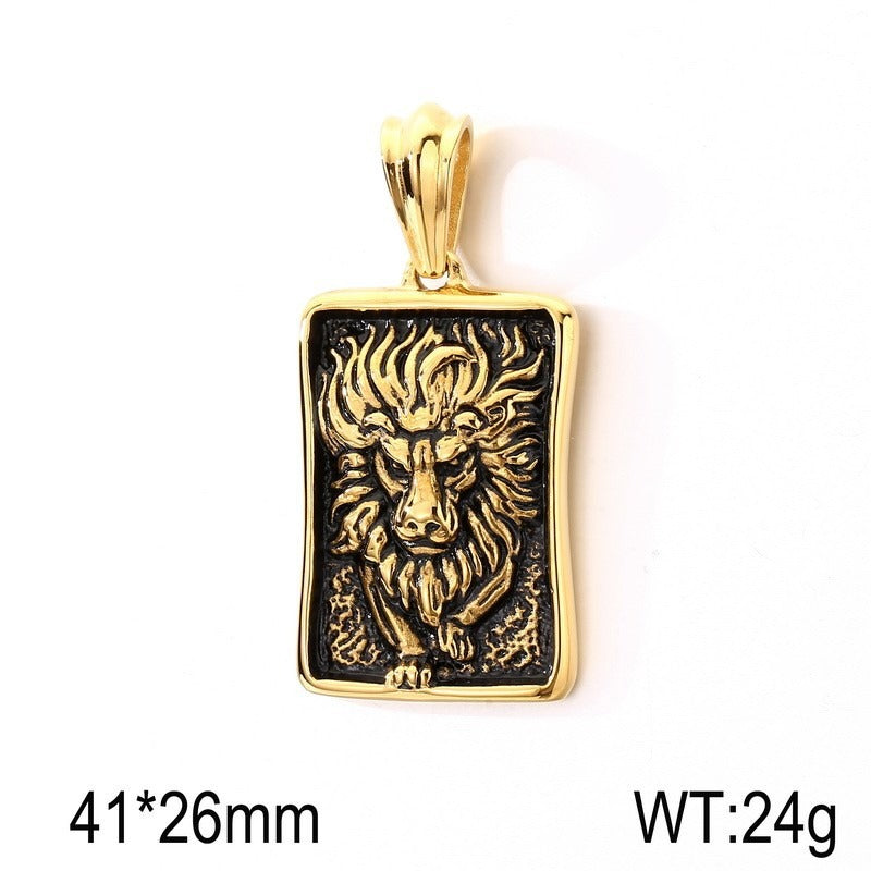 Kemstone Titanium Steel Lion Tag Pendant Necklace for Men Vintage Relief Design KP98157-KJX