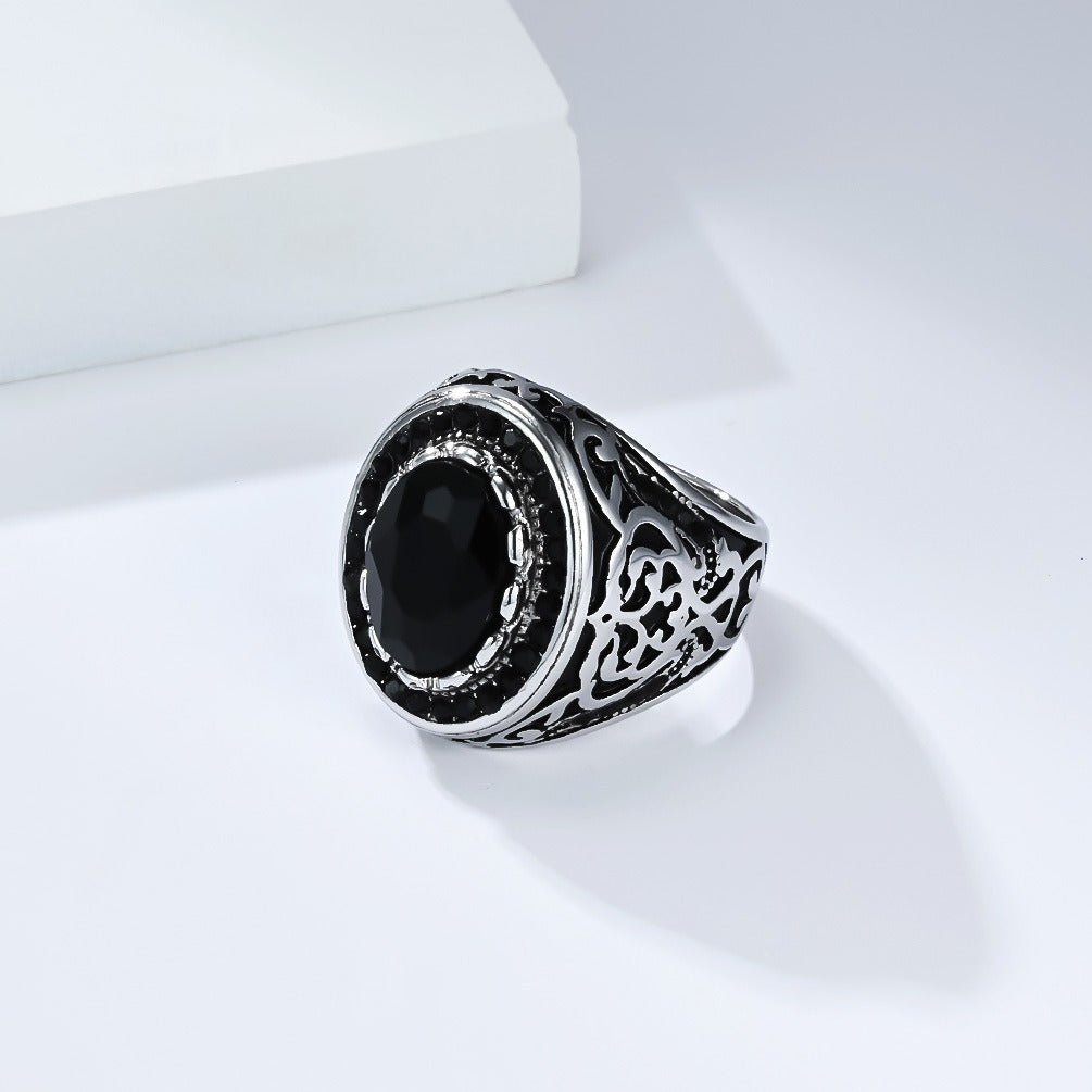 Kemstone Men’s Stainless Steel Cubic Zirconia Ring – Vintage Gothic Biker Jewelry K-R1087