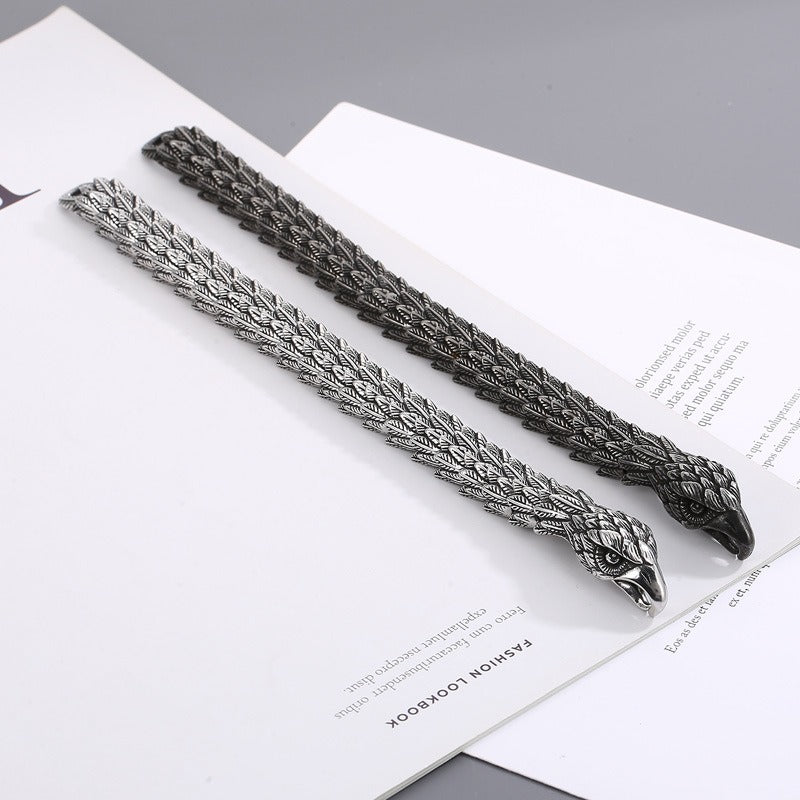 Kemstone Aged Eagle-Head Stainless Steel Bracelet – Heavy-Duty Norse Punk Style KB166824