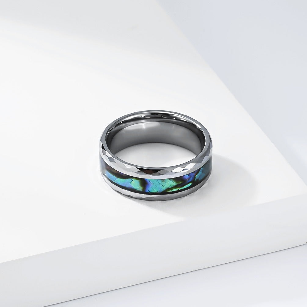 Kemstone Tungsten Abalone Inlay Faceted 8mm Wedding Band for Men Modern K-T062