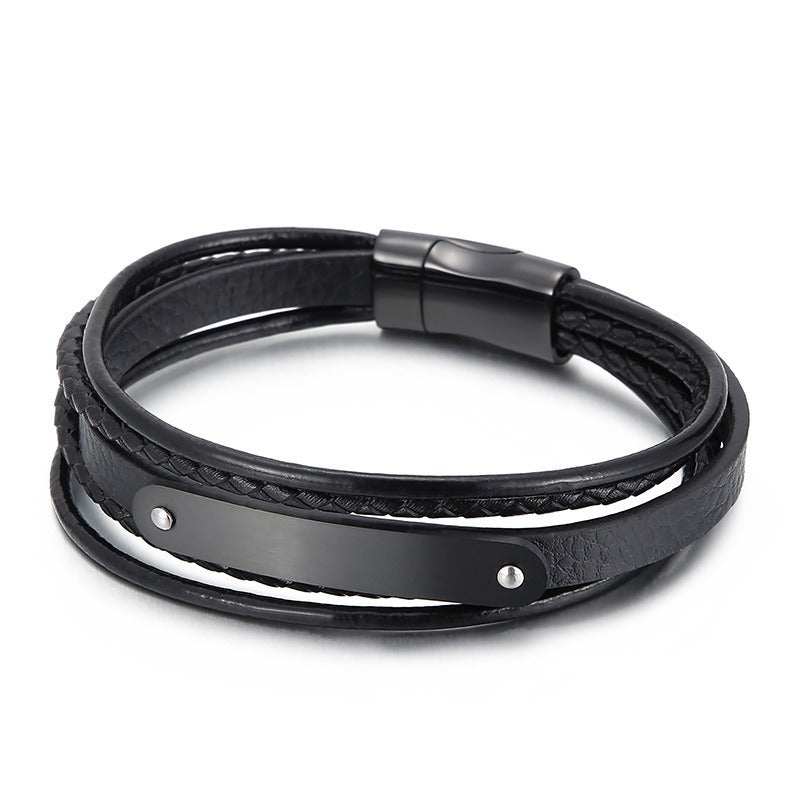 Kemstone Men’s Leather Bracelet – Titanium Steel Multi-Layer Braided Wristband B140193