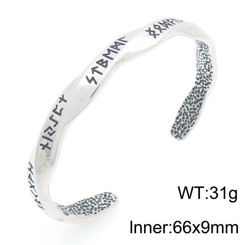 Kemstone Titanium Steel Viking Rune Mobius Open Cuff Bracelet for Men KB209307-LU