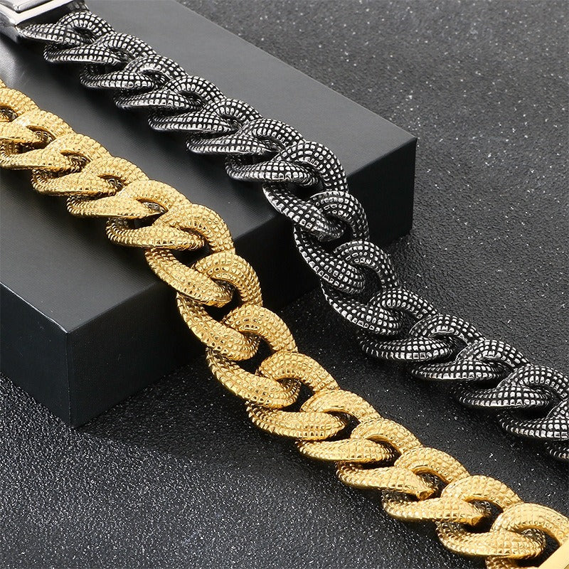 Kemstone Cuban Chain Bracelet Titanium Steel Thick Heavy Link for Men Gold Silver KB182582-KJX
