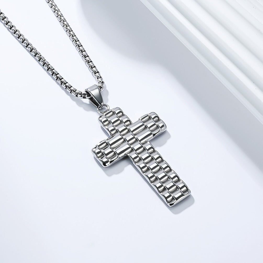 Kemstone Textured Cross Pendant Necklace for Men Stainless Steel Vintage K-PT653