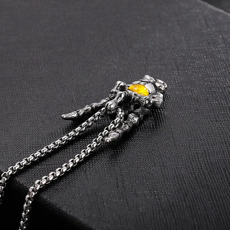 Kemstone Men’s Titanium Steel Victory Hand Pendant – Tiger Eye KP97636