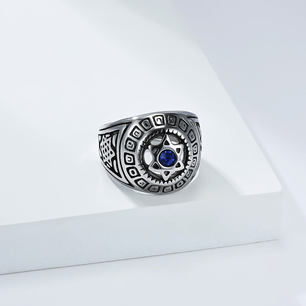 Kemstone Men’s Stainless Steel Hexagram Ring – Six-Pointed Star Zircon Jewelry K-R1091