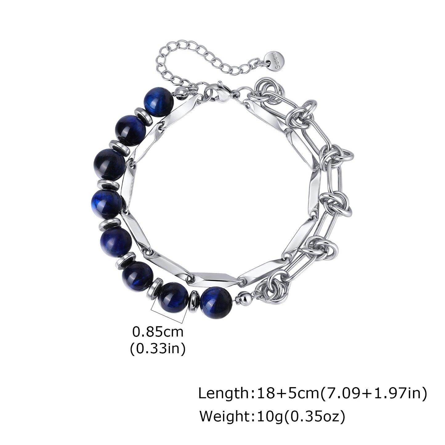 Kemston Stone Bead Bracelet for Men Stainless Steel Layered Design BR-2935