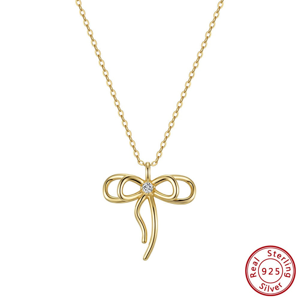 Kemstone Bow Pendant Necklace for Women 925 Sterling Silver Cubic Zirconia Dainty Gold Silver SAPN63