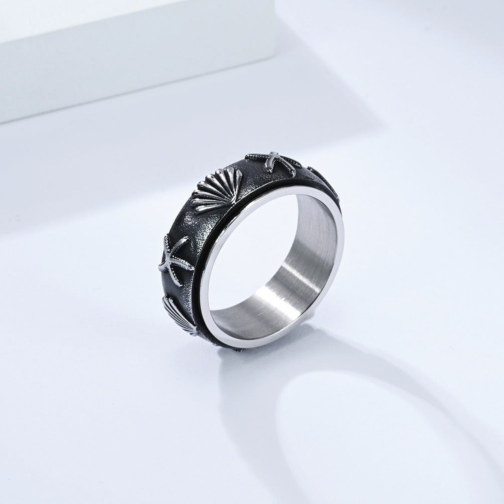 Kemstone Men’s Titanium Steel Spinner Ring – Ocean Shell Starfish K-R1064