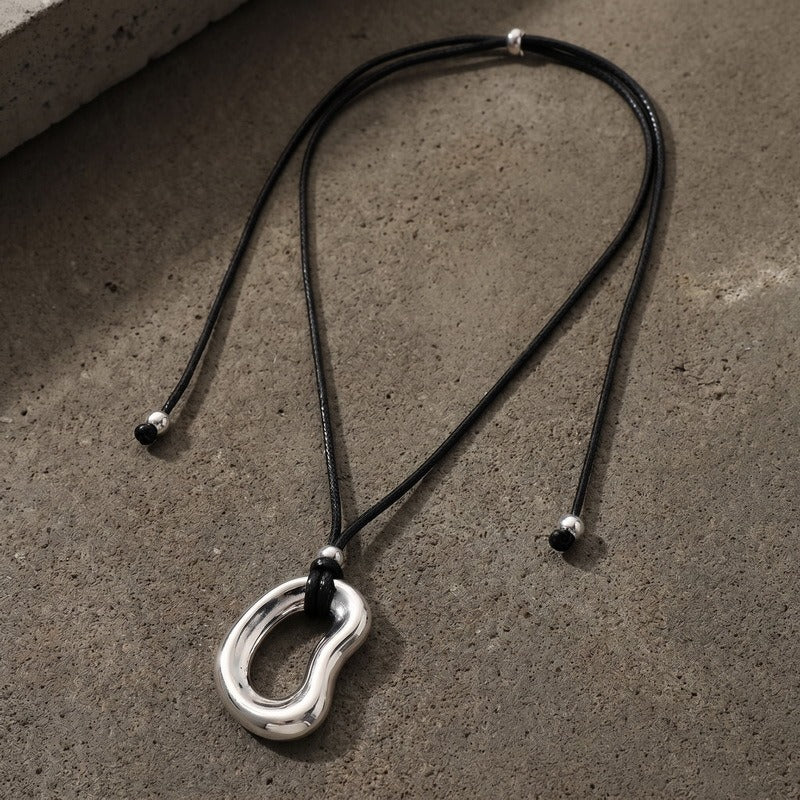 Kemstone Titanium Steel Cord Pendant Necklace for Men Oval Minimal Design KN302489-GC