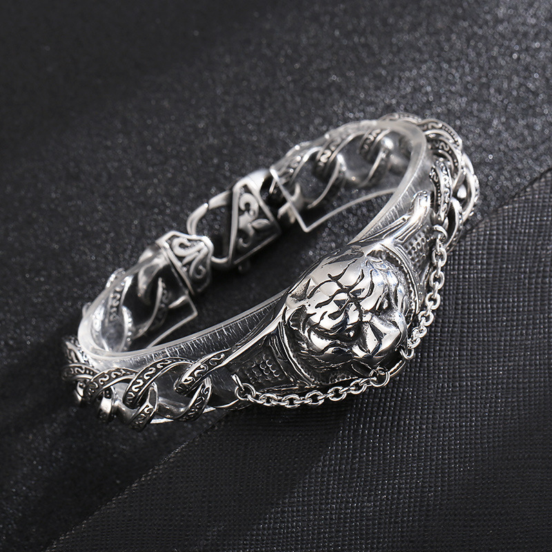 Kemstone Titanium Steel Engraved Tiger Head Cuff Bracelet for Men KB152593-KJX