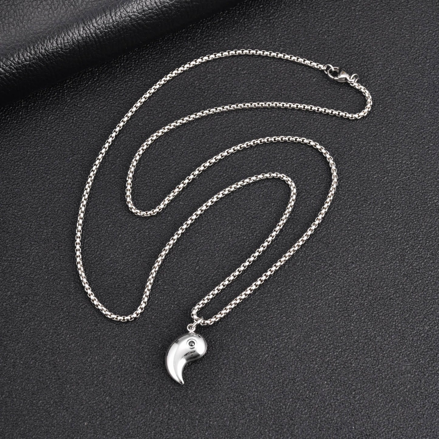 Kemstone Stainless Steel Bagua Yin Yang Cubic Zirconia Pendant Necklace for Men Women Black Silver Geometry CN-154