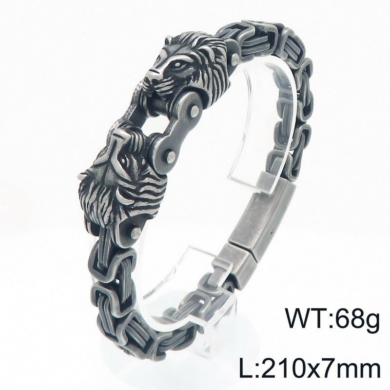 Kemstone Titanium Steel Lion Head Cuban Bracelet for Men KB208296-KFC