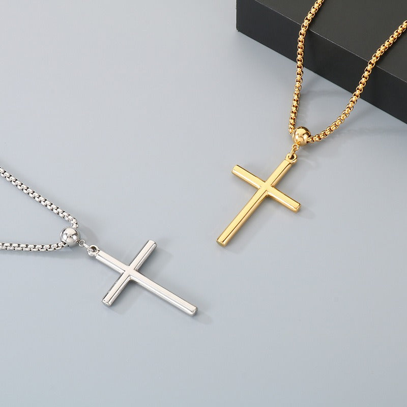 Kemstone Titanium Steel Cross Pendant Necklace for Men – Polished Design K-PT411
